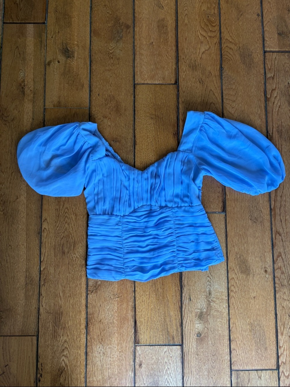 Abercrombie & Fitch Sky Blue Puff-Sleeve Cropped Top